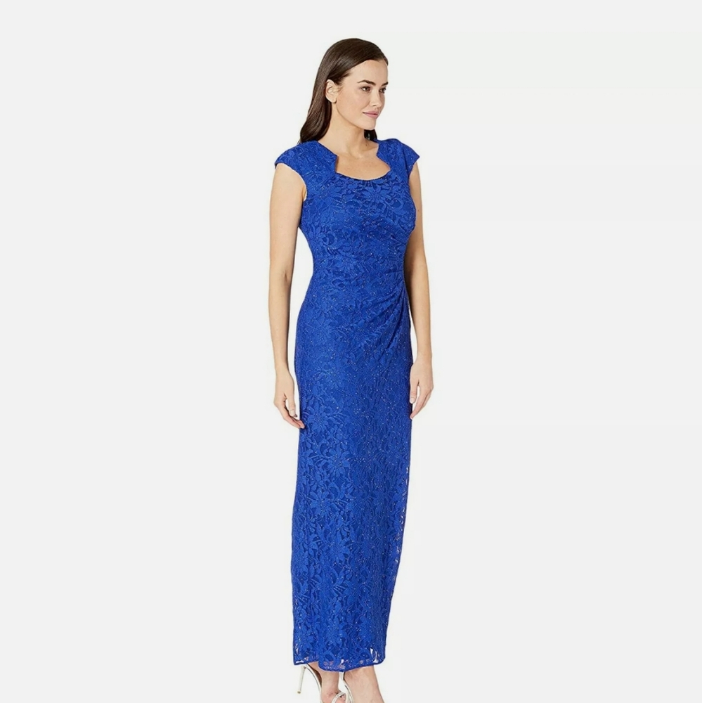 Tahari by ASL Stretch Sequin Lace Cap Sleeve Gown